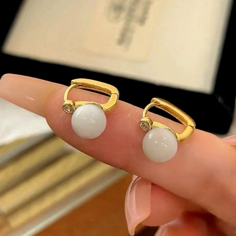 14K Gold-Plated Zircon Pearl Earrings