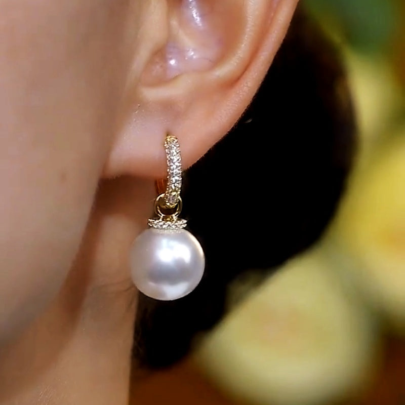 14K Gold-Plated Zircon Pearl Earrings