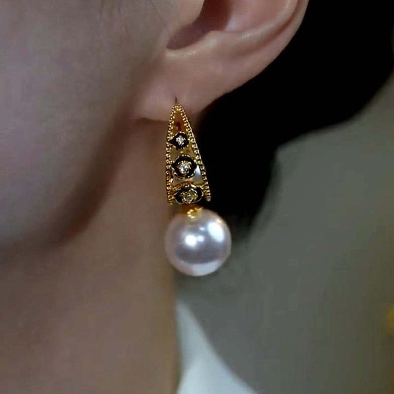 14K Gold-Plated Zircon Pearl Earrings