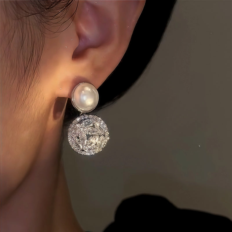 14K Gold-Plated Zircon Pearl Earrings