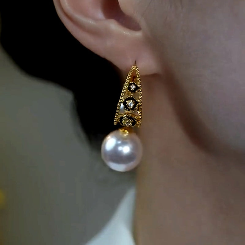 14K Gold-Plated Zircon Pearl Earrings