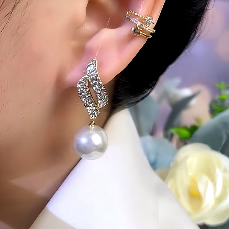 14K Gold-Plated Zircon Pearl Earrings