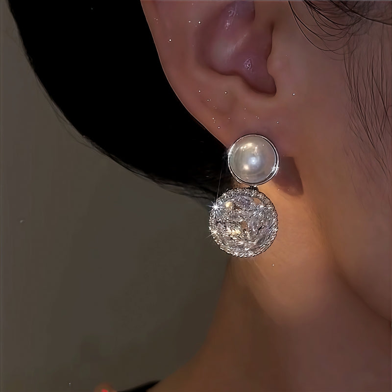 14K Gold-Plated Zircon Pearl Earrings