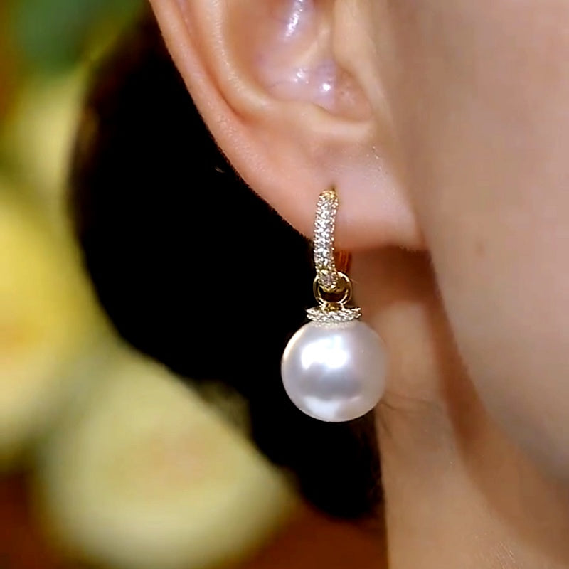 14K Gold-Plated Zircon Pearl Earrings