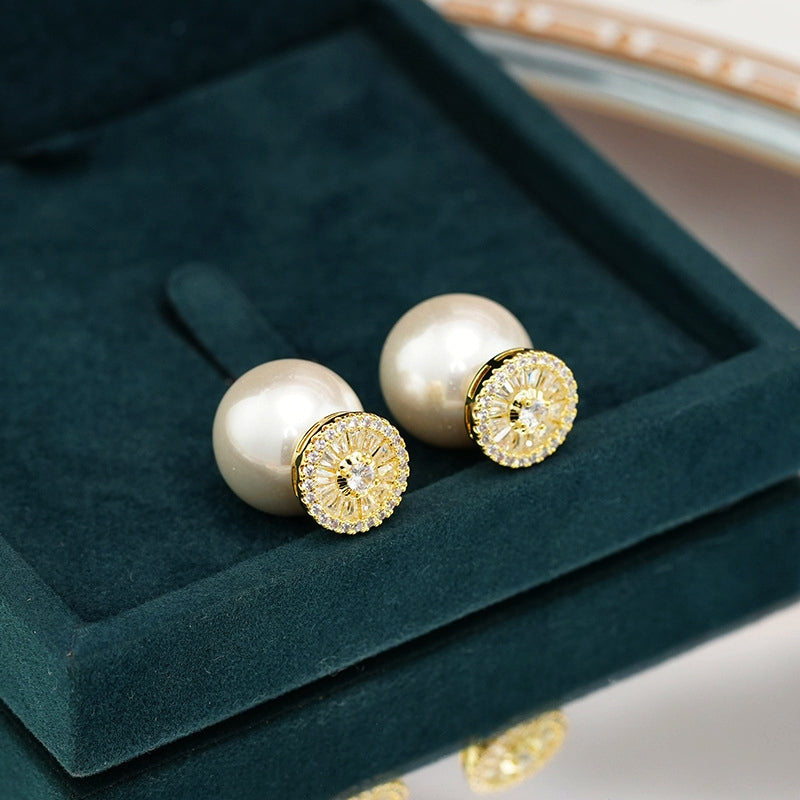 14K Gold-Plated Zircon Pearl Jacket Earrings