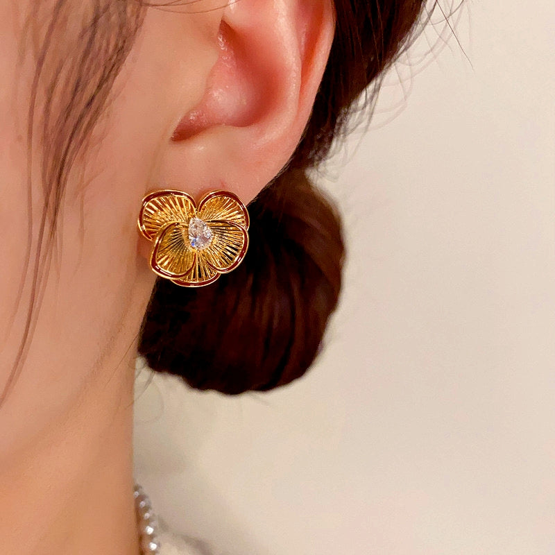 14K Gold-Plated Zircon Petal Earrings