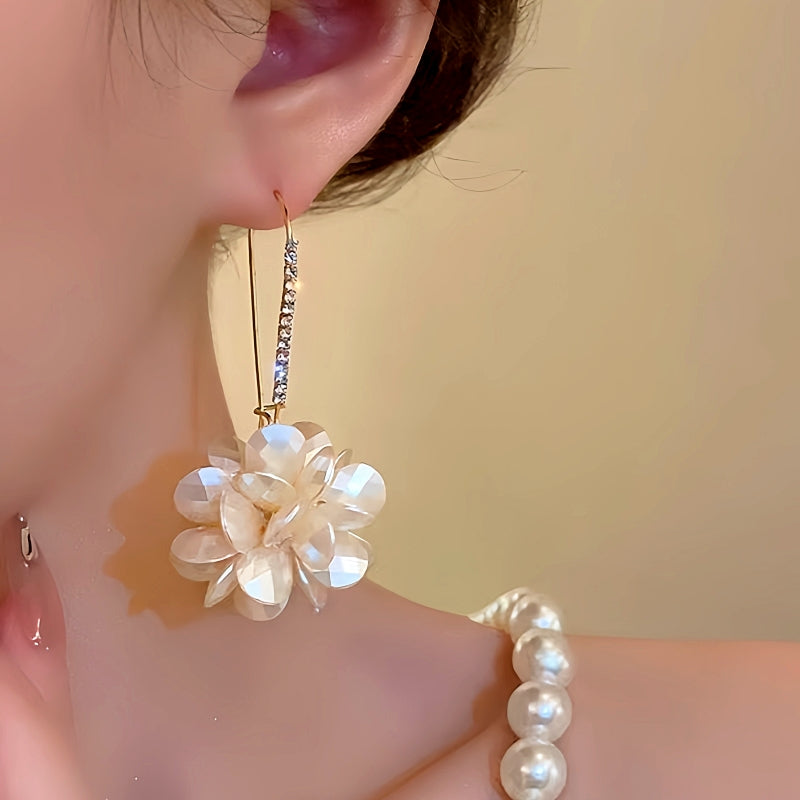 14K Gold-Plated Zircon Petal Flower Earrings