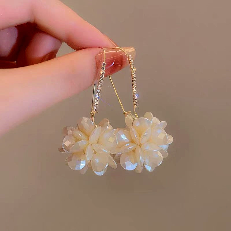 14K Gold-Plated Zircon Petal Flower Earrings