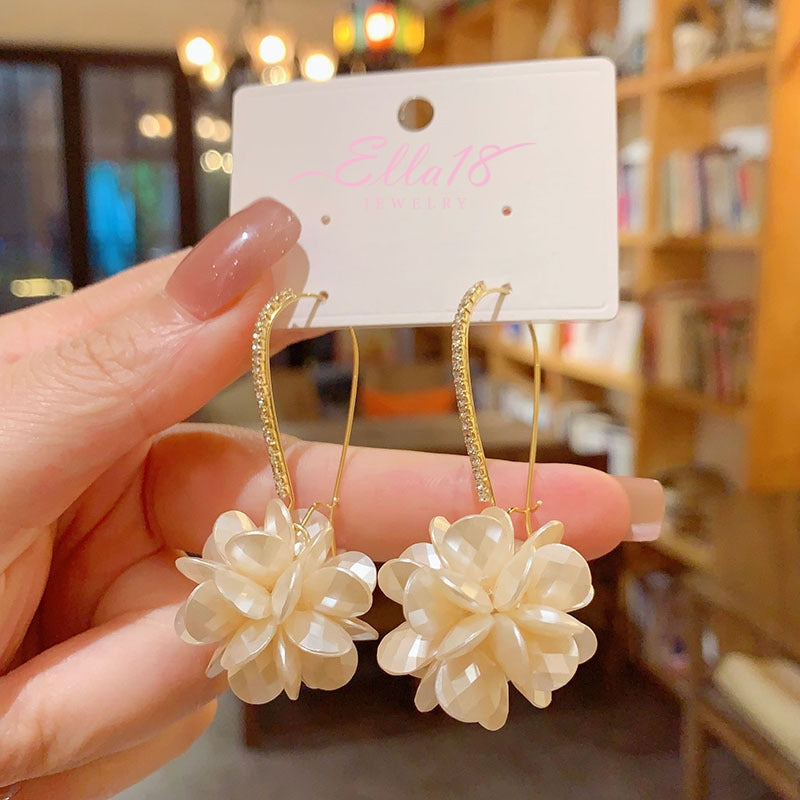 14K Gold-Plated Zircon Petal Flower Earrings