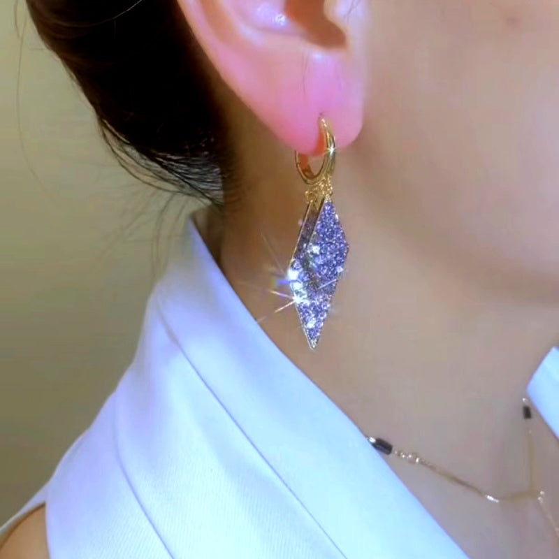 14K Gold-Plated Zircon Purple Diamond Earrings