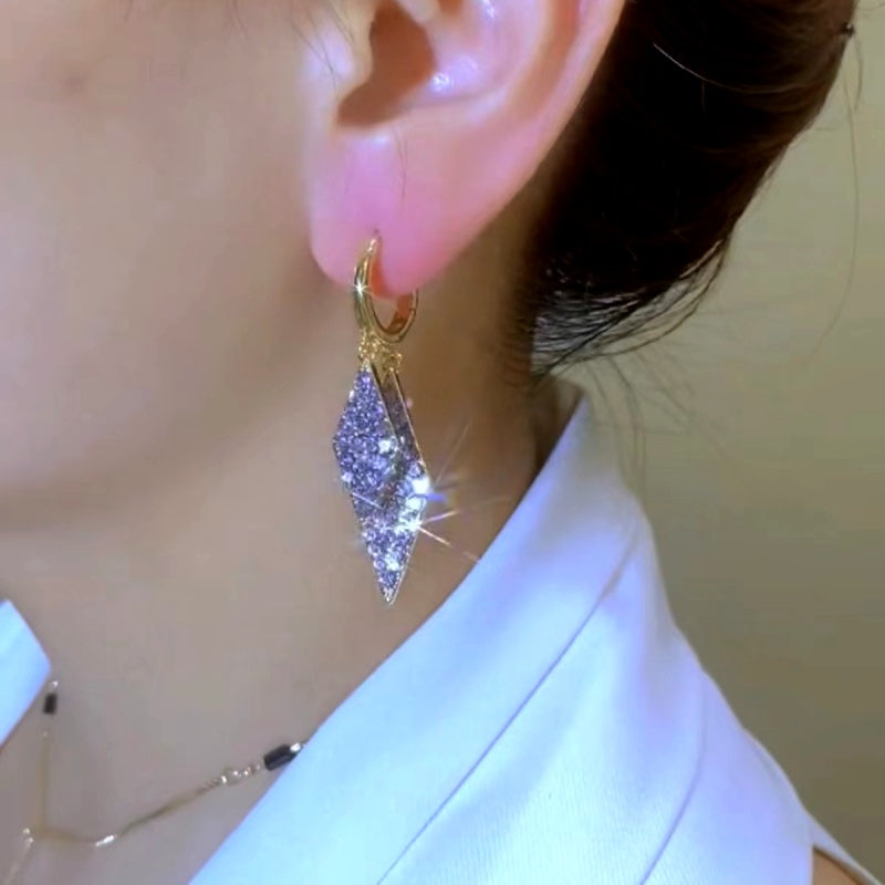 14K Gold-Plated Zircon Purple Diamond Earrings