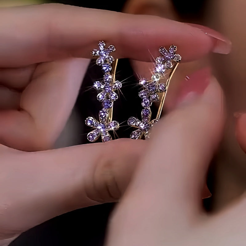 14K Gold-Plated Zircon Purple Flower Crawler Earrings