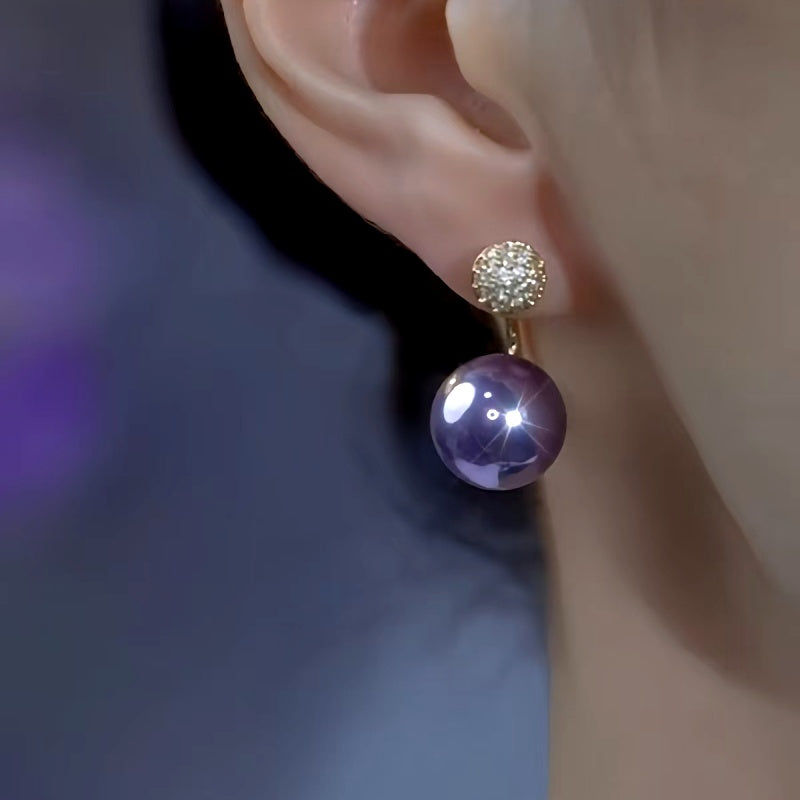 14K Gold-Plated Zircon Purple Pearl Earrings