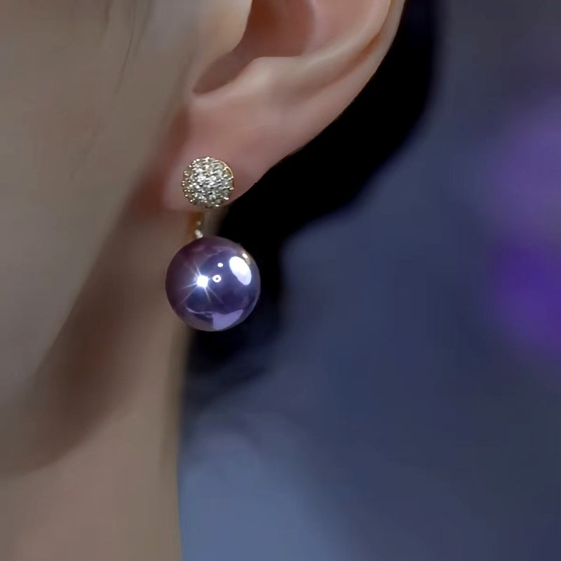 14K Gold-Plated Zircon Purple Pearl Earrings