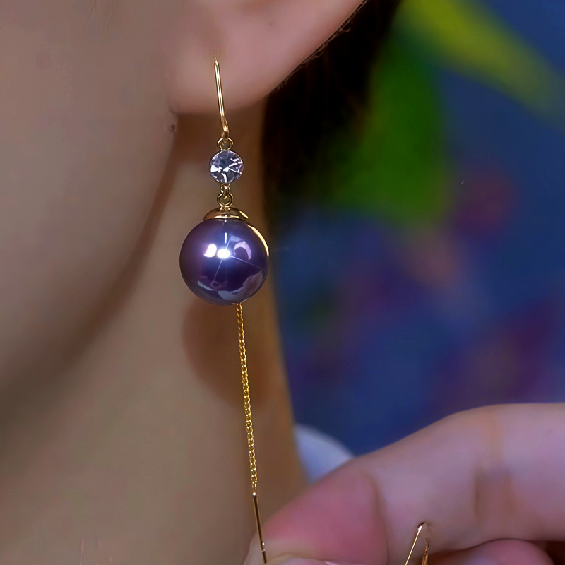 14K Gold-Plated Zircon Purple Pearl Threader Earrings