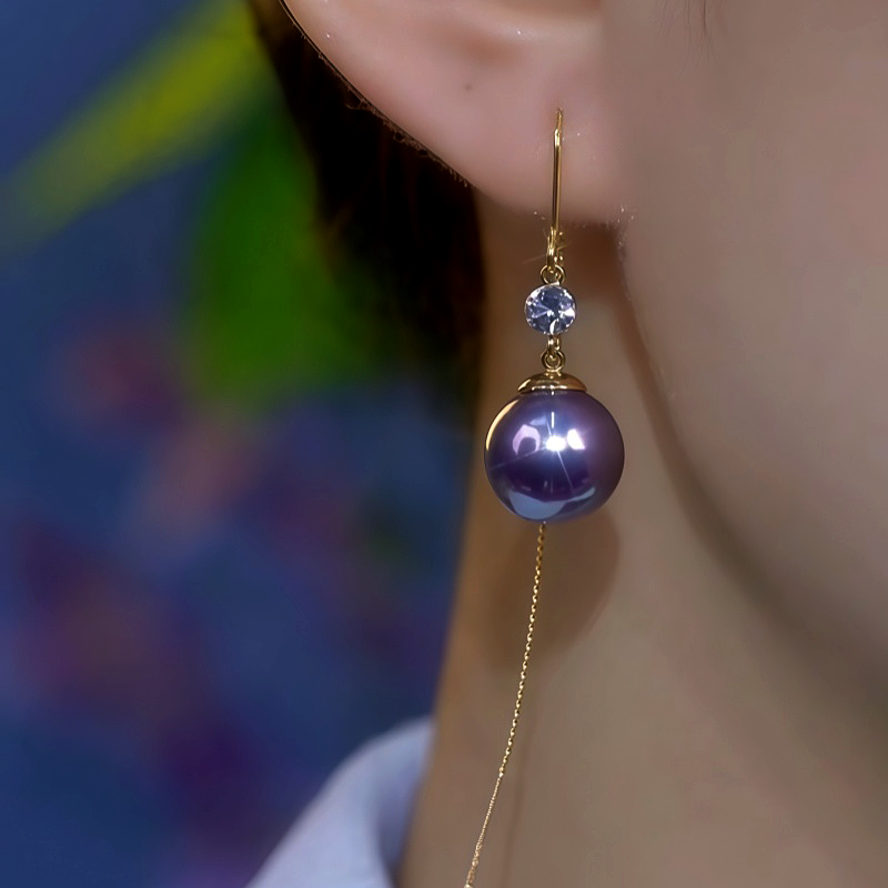 14K Gold-Plated Zircon Purple Pearl Threader Earrings