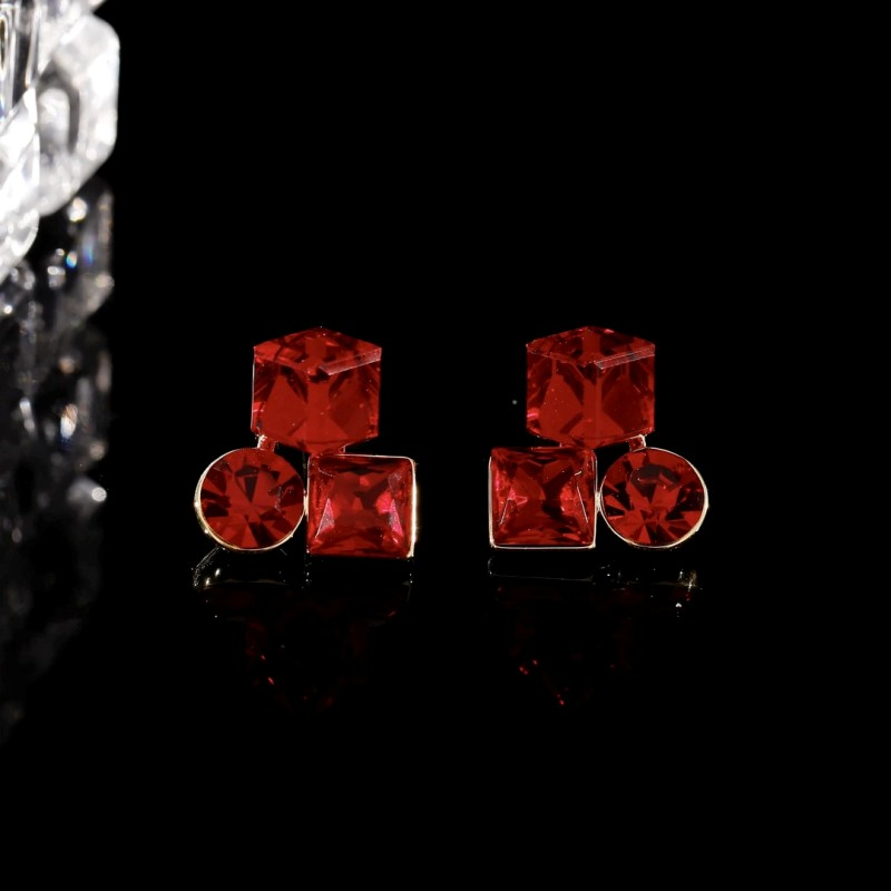14K Gold-Plated Zircon Red Crystal Stud Earrings
