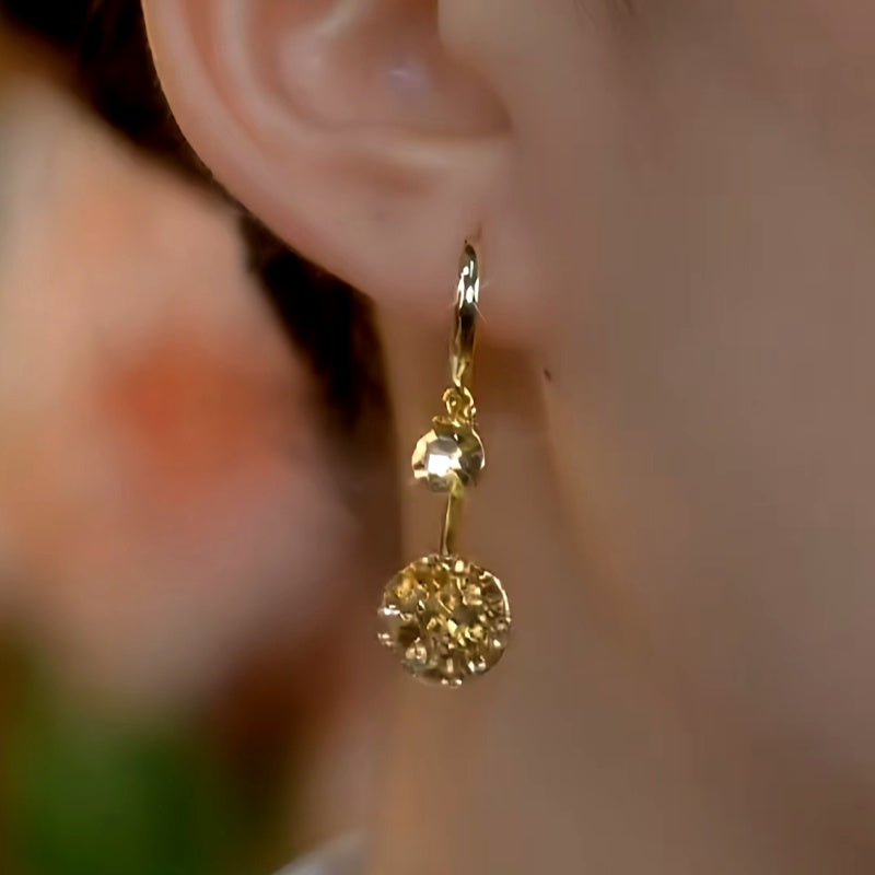 14K Gold-Plated Zircon Round Drop Earrings