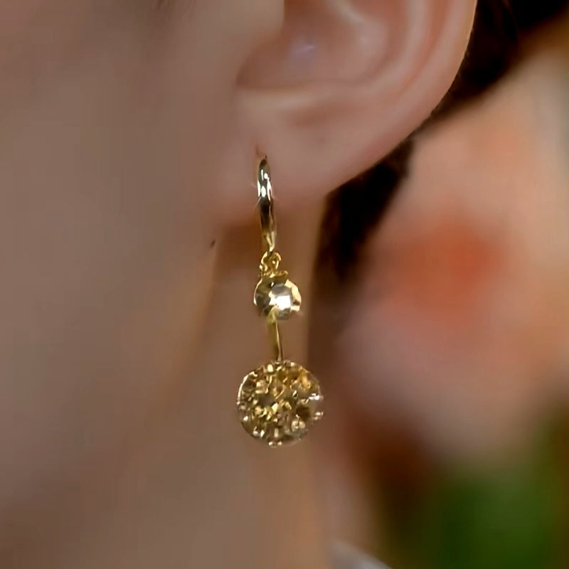 14K Gold-Plated Zircon Round Drop Earrings
