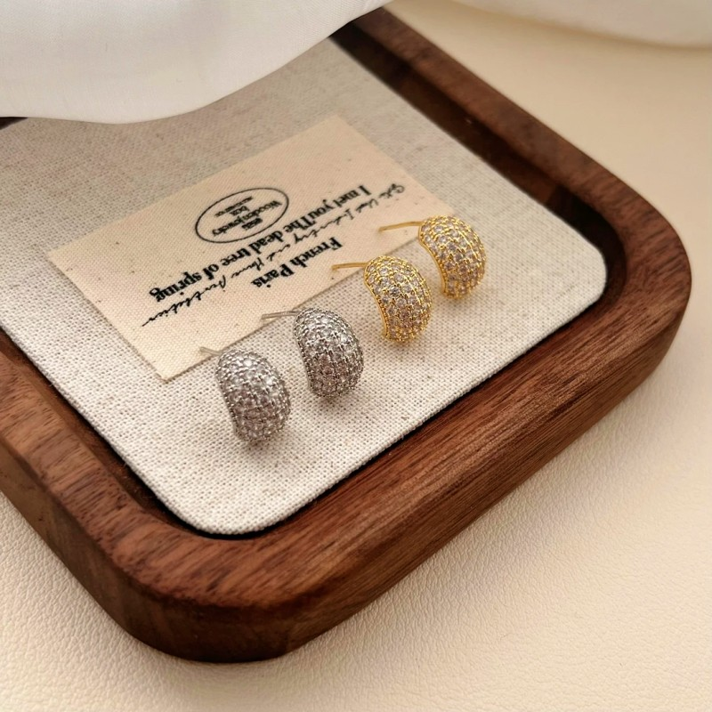 14K Gold-Plated Zircon Small C-Shaped Earrings