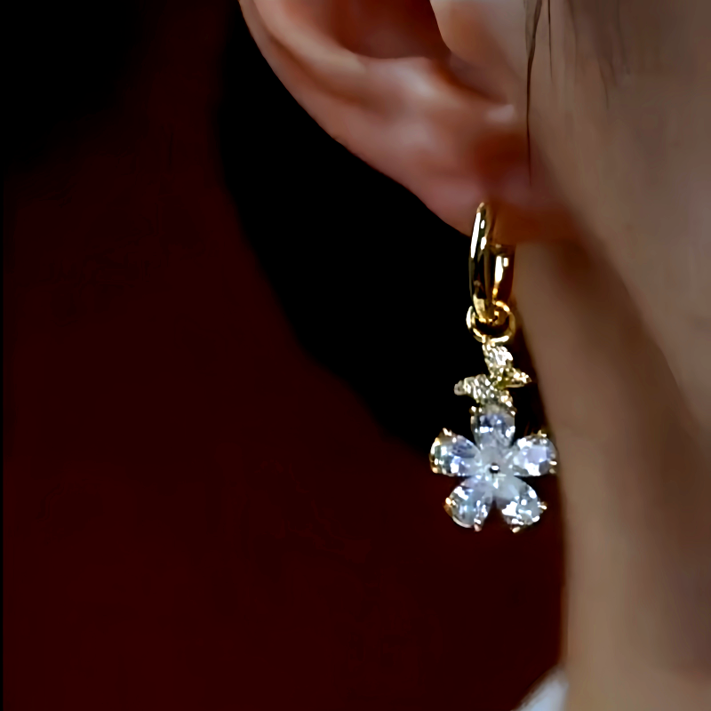 14K Gold-Plated Zircon Small Flower Earrings