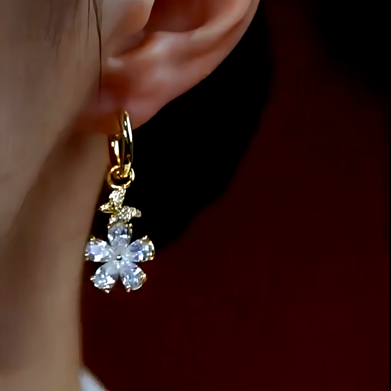 14K Gold-Plated Zircon Small Flower Earrings