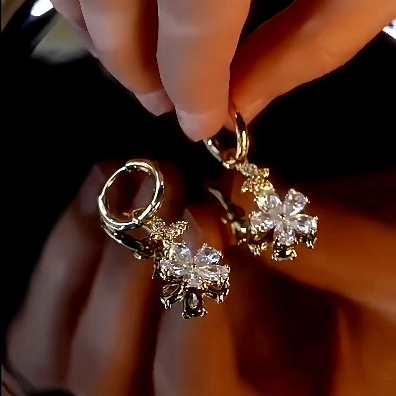 14K Gold-Plated Zircon Small Flower Earrings