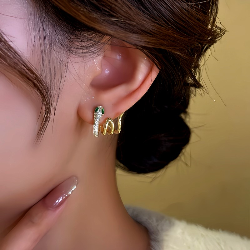 14K Gold-Plated Zircon Snake-Shaped Earrings