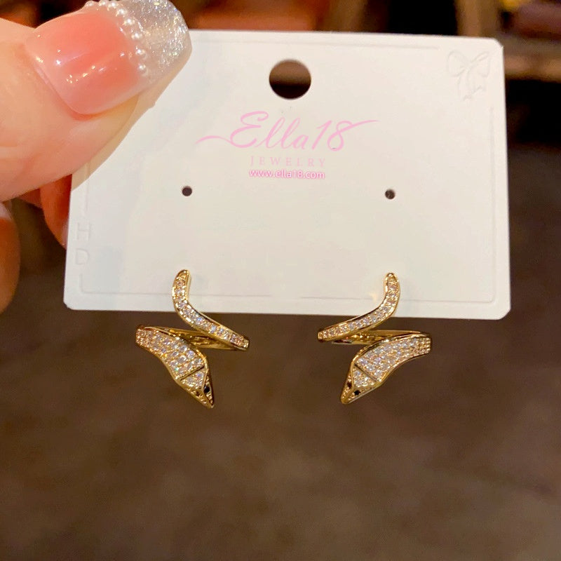 14K Gold-Plated Zircon Snake-Shaped Earrings