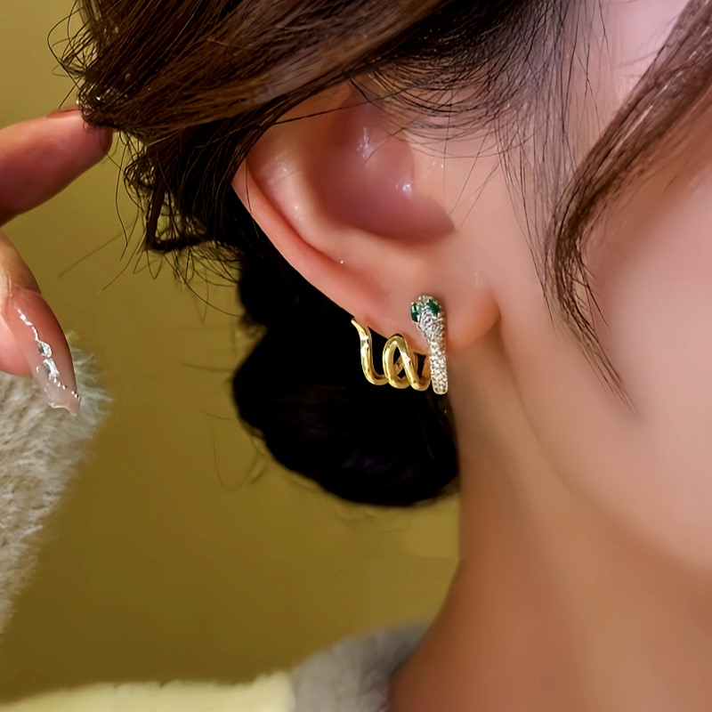 14K Gold-Plated Zircon Snake-Shaped Earrings