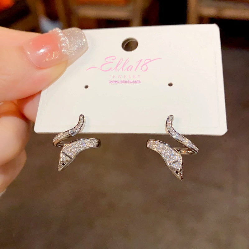 14K Gold-Plated Zircon Snake-Shaped Earrings