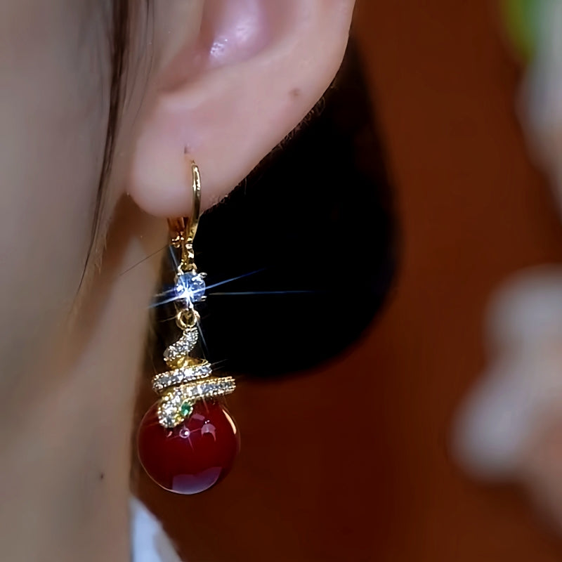 14K Gold-Plated Zircon Snake-Shaped Pearl Earrings
