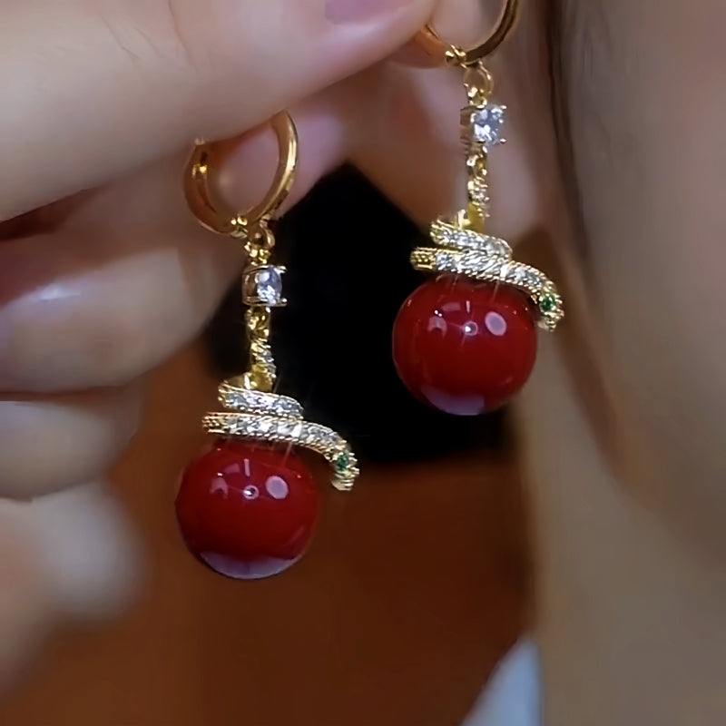 14K Gold-Plated Zircon Snake-Shaped Pearl Earrings