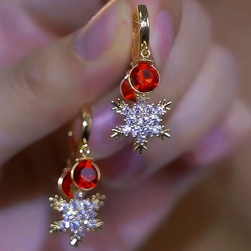 14K Gold-Plated Zircon Snowflake Tassel Earrings