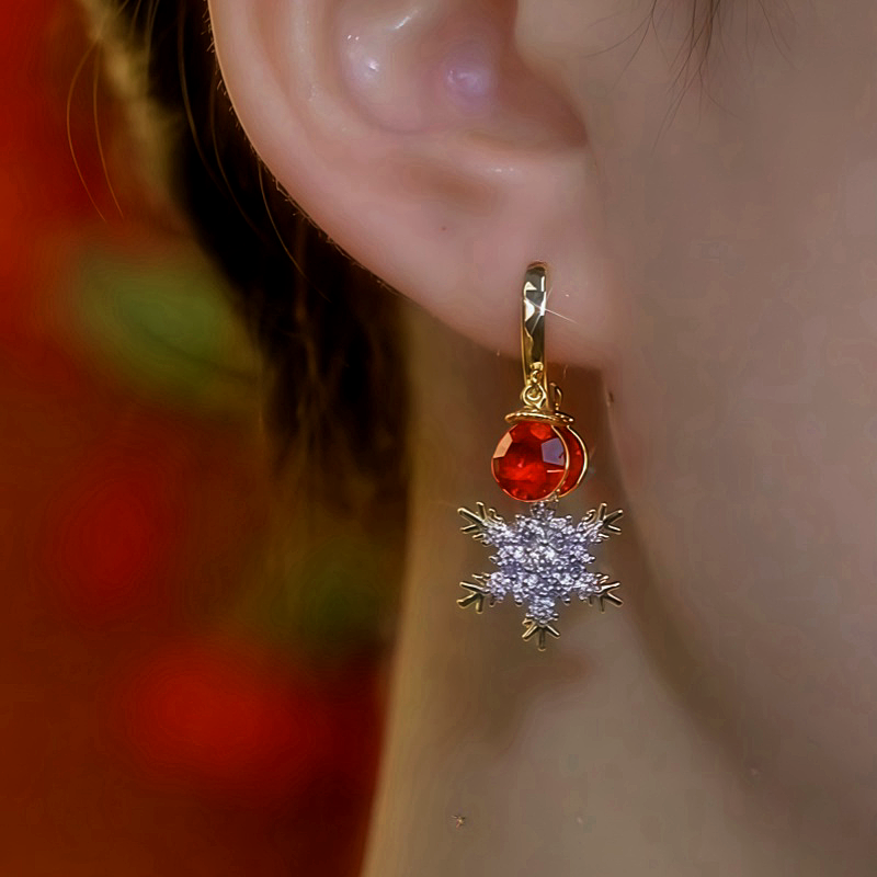14K Gold-Plated Zircon Snowflake Tassel Earrings