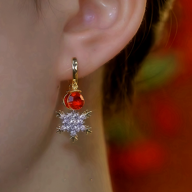 14K Gold-Plated Zircon Snowflake Tassel Earrings