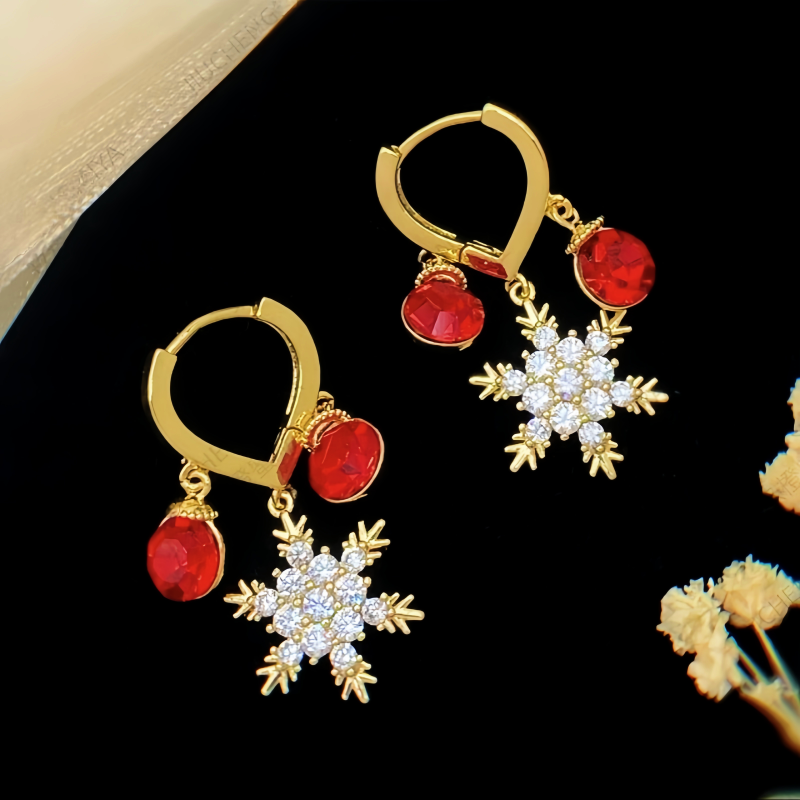 14K Gold-Plated Zircon Snowflake Tassel Earrings