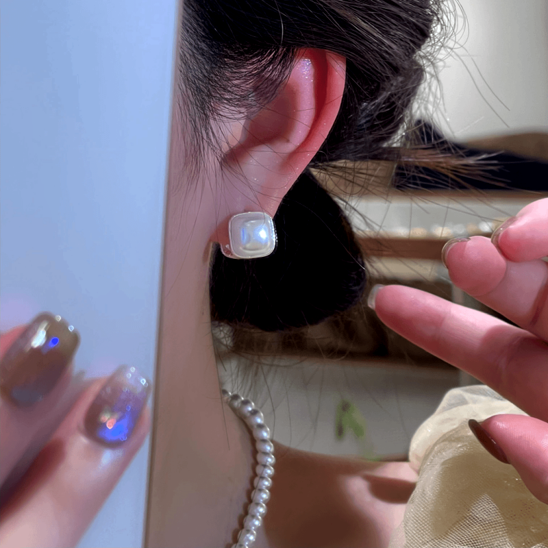 14K Gold-Plated Zircon Square Bead Earrings