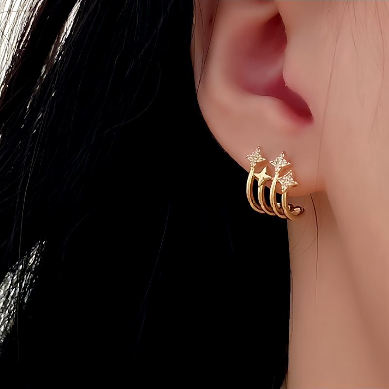 14K Gold-Plated Zircon Star Stud Earrings