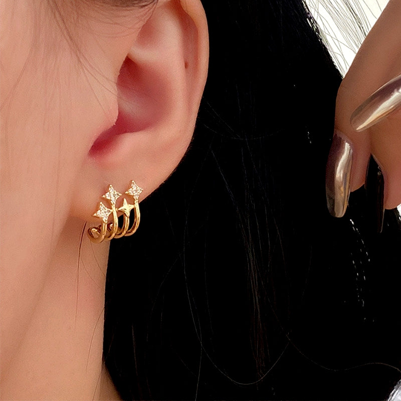 14K Gold-Plated Zircon Star Stud Earrings