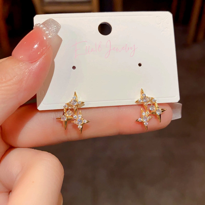 14K Gold-Plated Zircon Star Stud Earrings