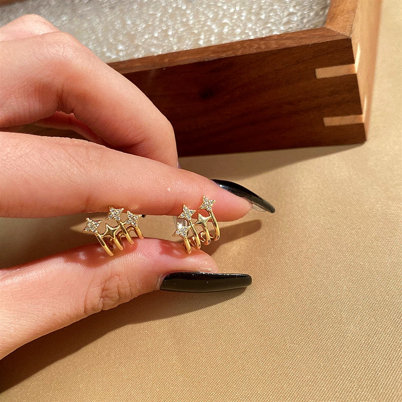 14K Gold-Plated Zircon Star Stud Earrings