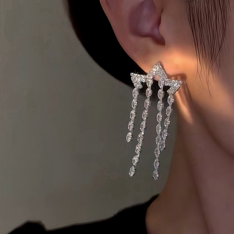 14K Gold-Plated Zircon Star Tassel Earrings