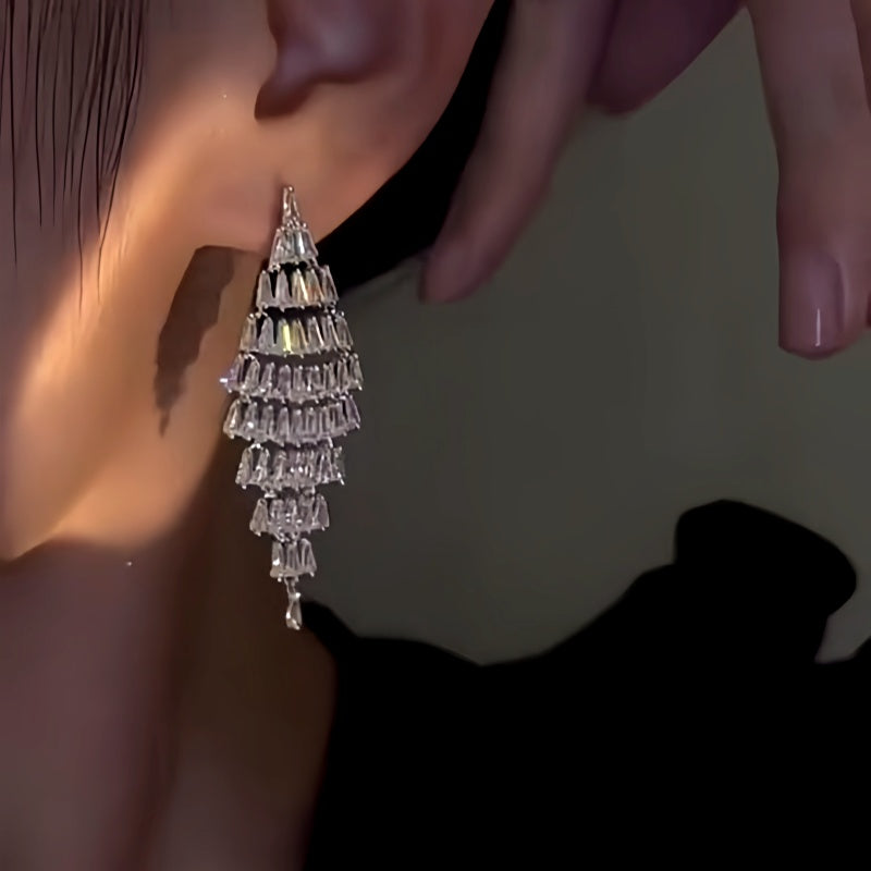 14K Gold-Plated Zircon Tassel Earrings