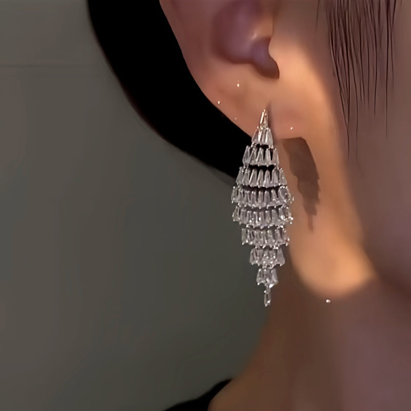 14K Gold-Plated Zircon Tassel Earrings
