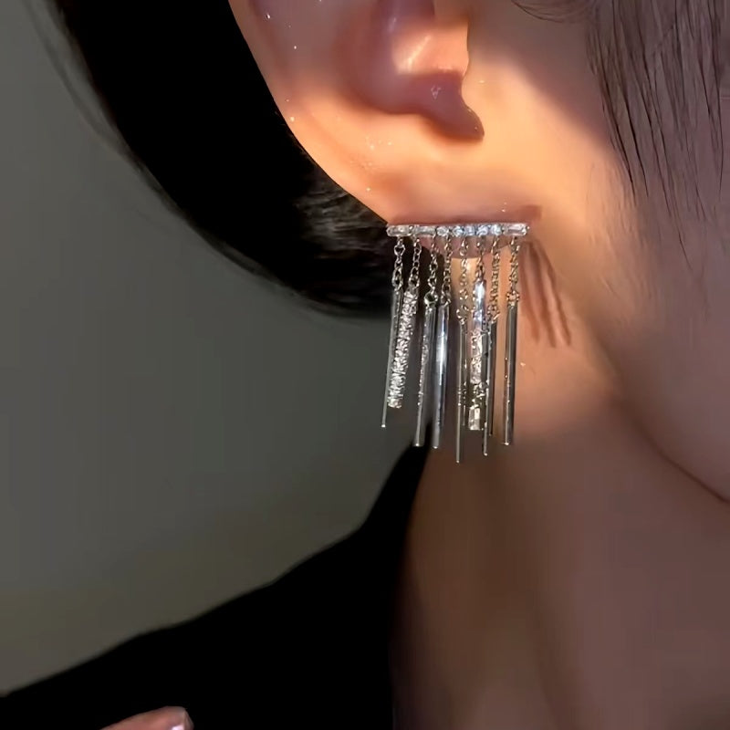 14K Gold-Plated Zircon Tassel Earrings