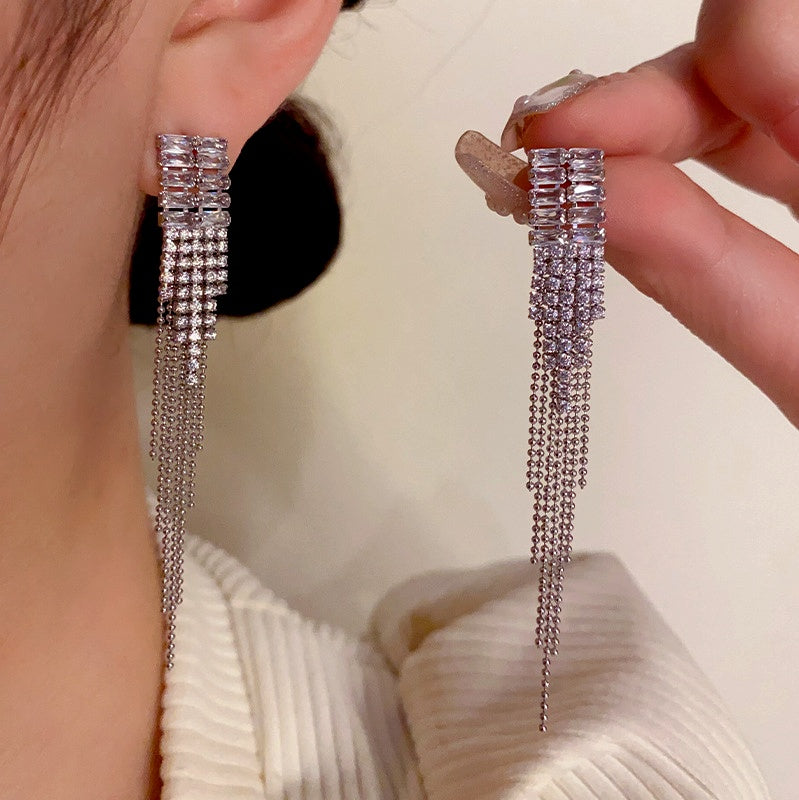 14K Gold-Plated Zircon Tassel Earrings