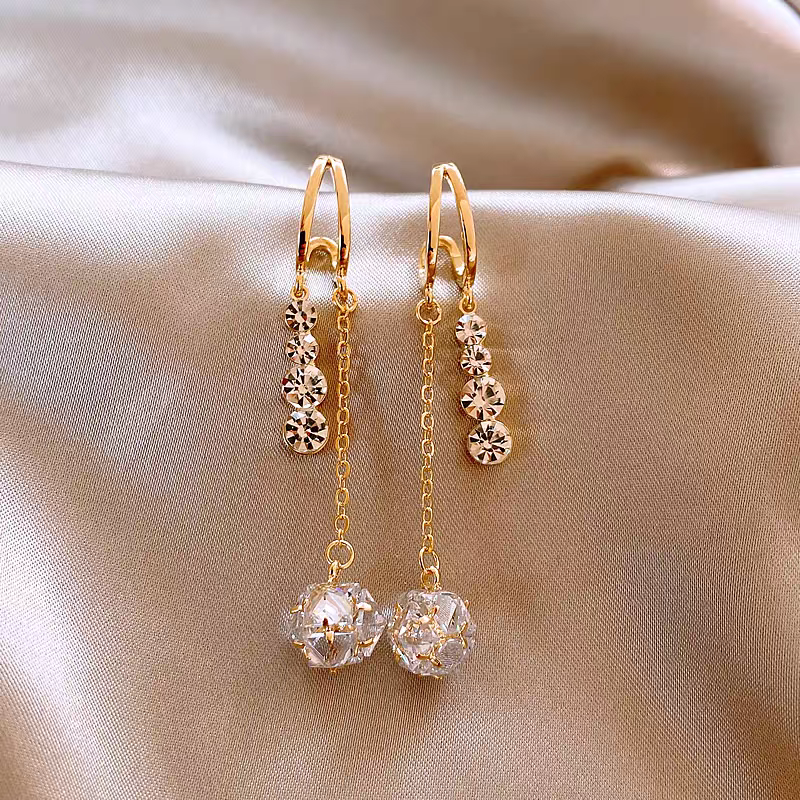 14K Gold-Plated Zircon Tassel Earrings