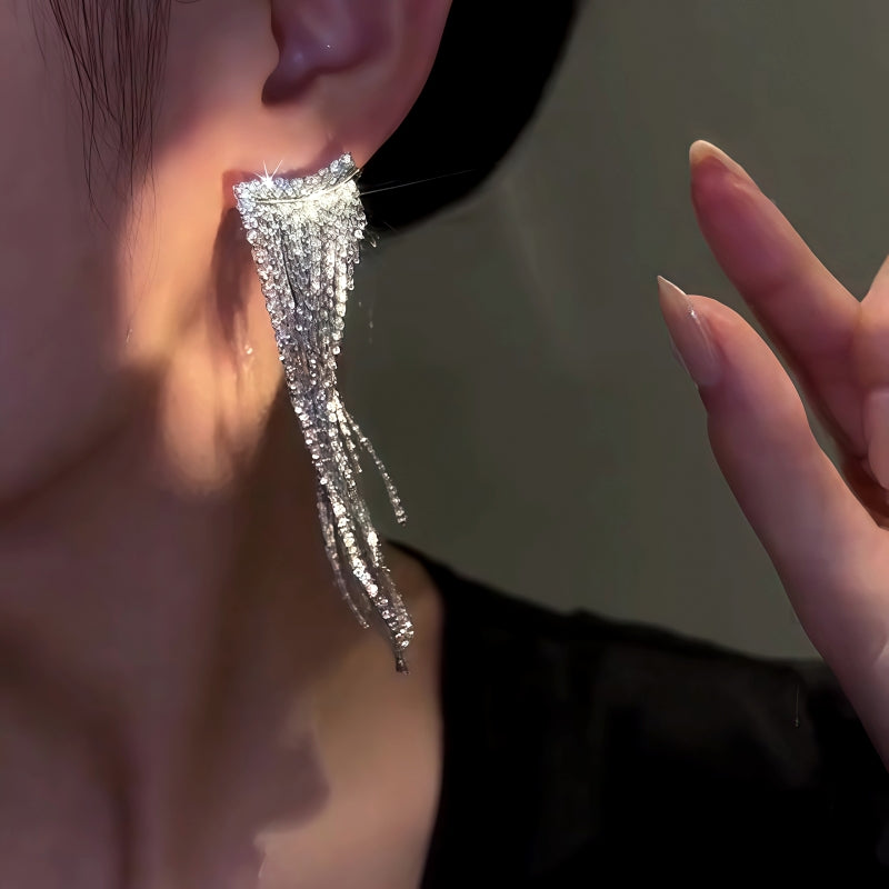 14K Gold-Plated Zircon Tassel Earrings