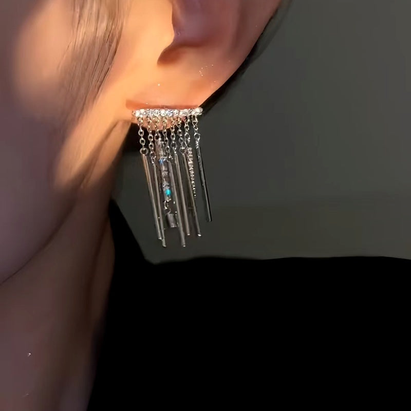 14K Gold-Plated Zircon Tassel Earrings